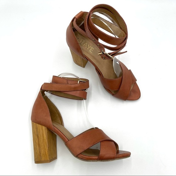 RAYE Leather Lily Wood Heel Ankle Wrap Sandals 7 - Picture 6 of 8
